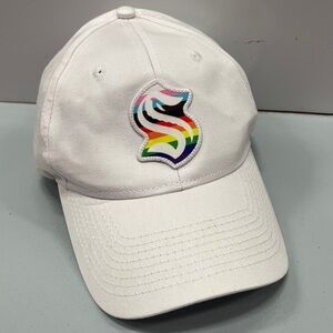 Seattle Kraken Pride White Baseball Cap with Rainbow Logo Hockey
